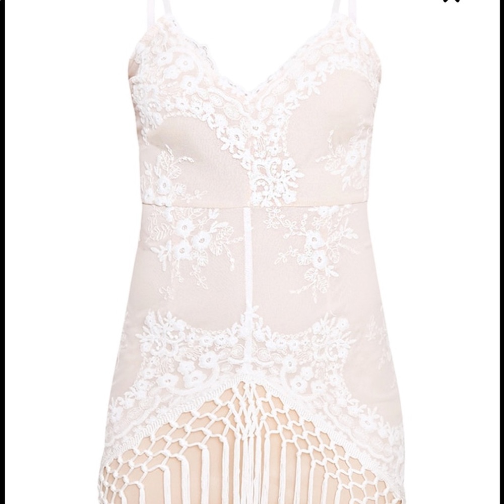 PrettyLittleThing white lace tassel bodycon dress